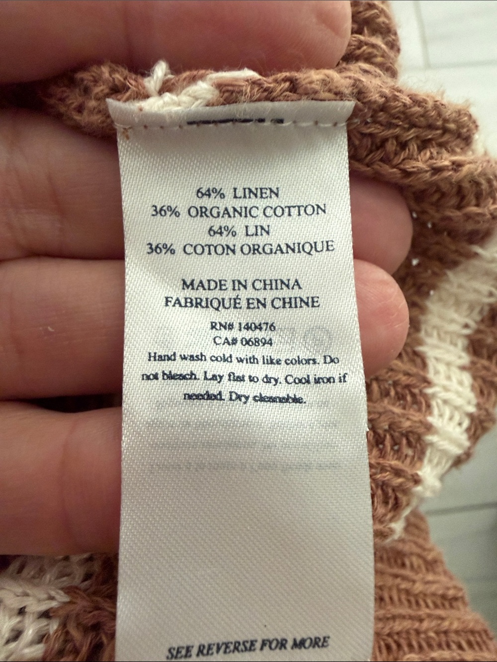 Faherty Rust-Brown and Cream Striped Knit Tank Top Size L - Picture 4 of 5